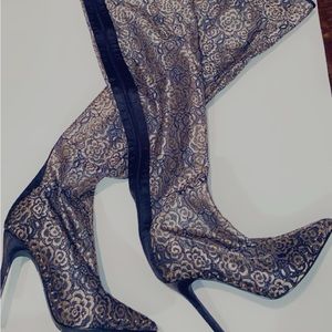 Black hold thigh high boots